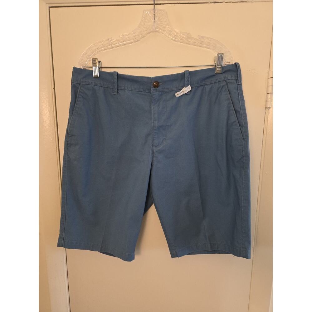 Express Mens Khakis Shorts 34 Blue Flat Front Casual Pockets Cotton Classic Fit